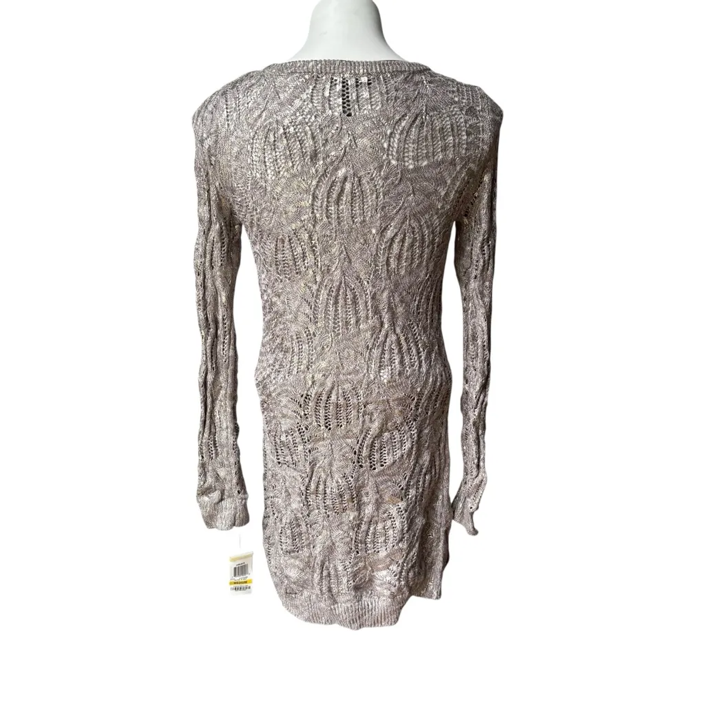 NWT, INC Coated Gold Metallic Cable Knit Crew Neck Sweater Dress or Tunic, Sz M Size M - Image 3