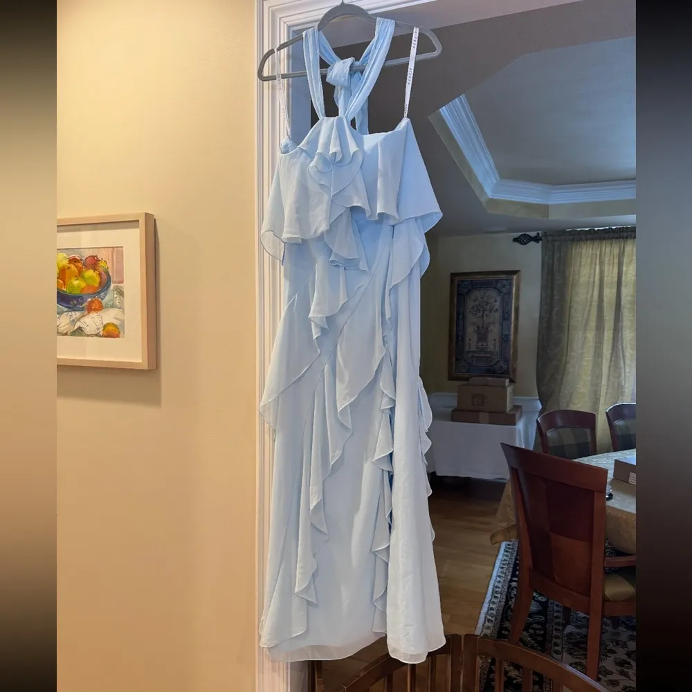 NWT AZAZIE VELMA Sky Blue A-Line Side Slit Chiffon Dress - Image 3