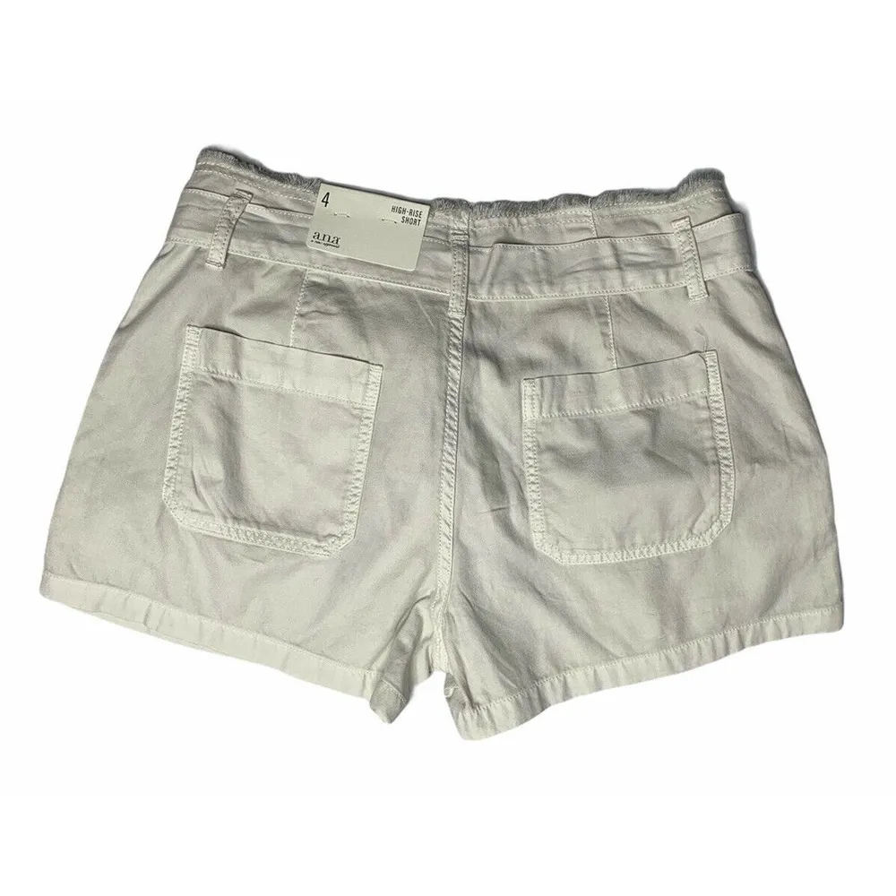 NEW a.n.a. High Rise Tan Khaki Chino Shorts with Pockets Tie Belt Frayed Waist 4 - Image 5