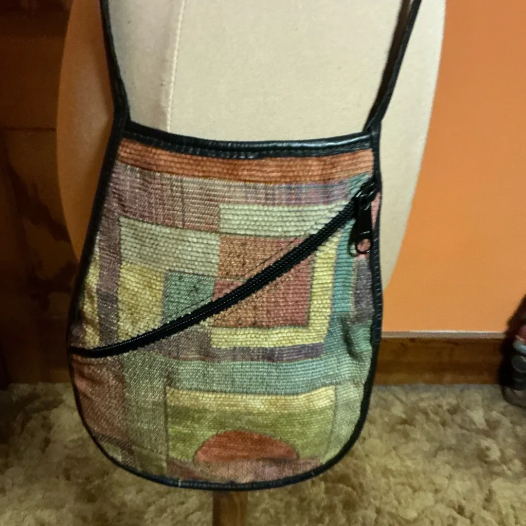 Vintage Abstract Crossbody Bag 90s Boho Fabric Purse Small Artisan Shoulder Bag - Image 3