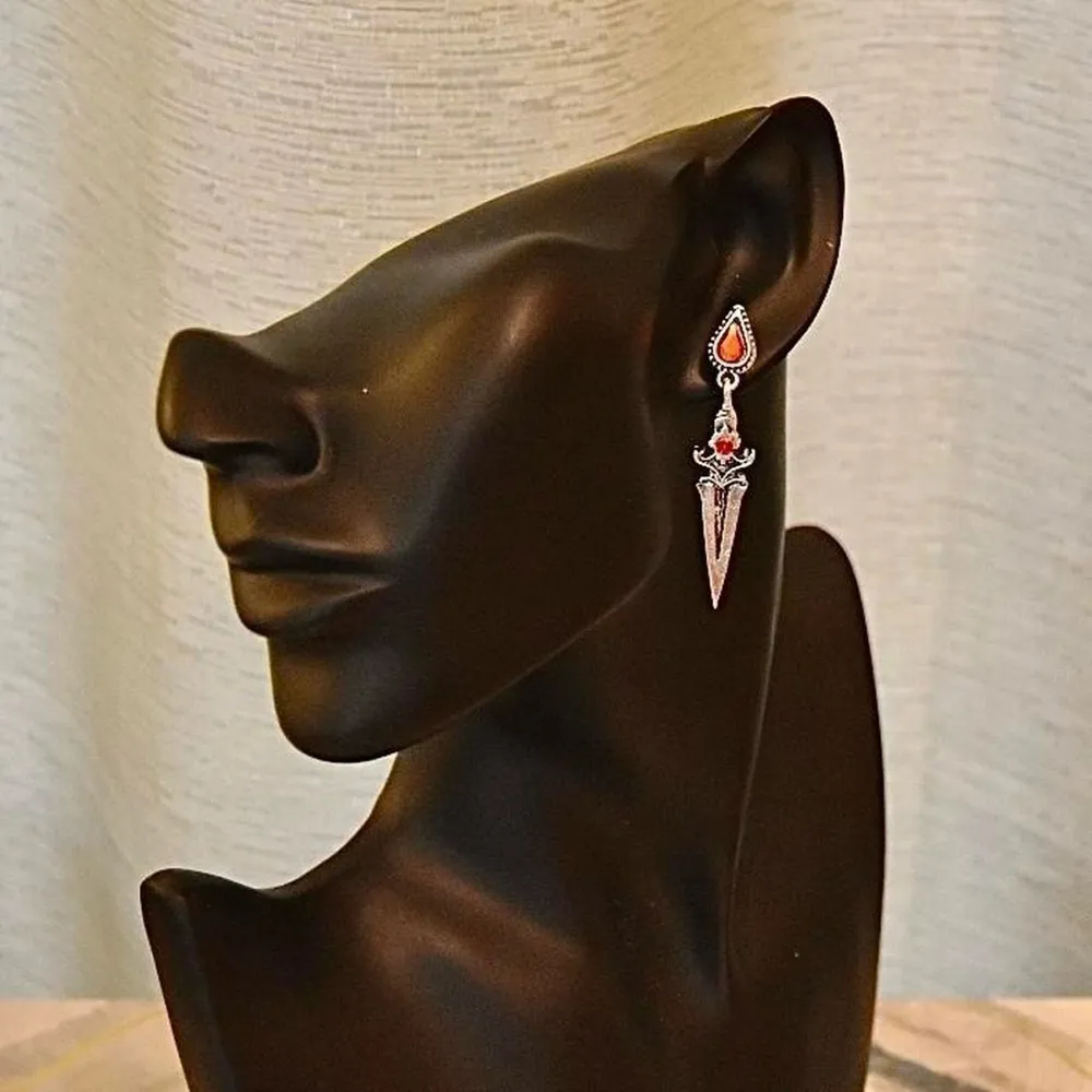 Dagger Earrings with Red “Blood” Stone Silver - Image 5