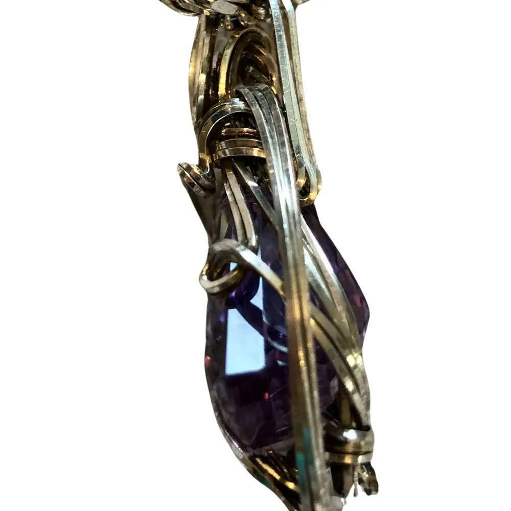 Artisan Wire Wrapped Sterling Silver Amethyst Medallion Pendant Custom Made Purple - Image 4