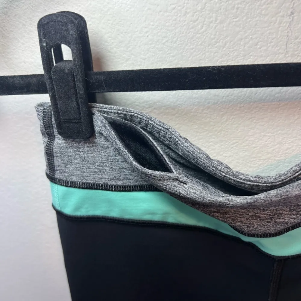 Lululemon Run Inspire Cropped Leggings Black Aqua Zip Pocket Yoga Training  Sz 4 - Image 5