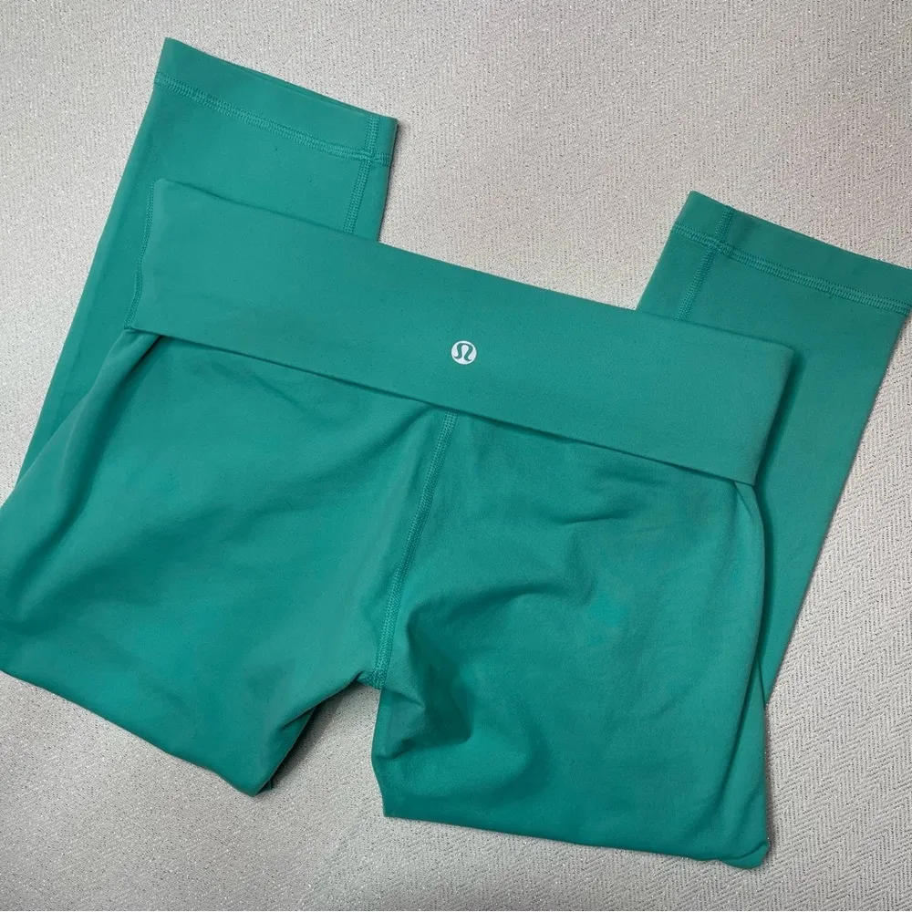 Lululemon Wunder Under High Rise Crops Bali Breeze Roll Down Crop Leggings 8 - Image 11