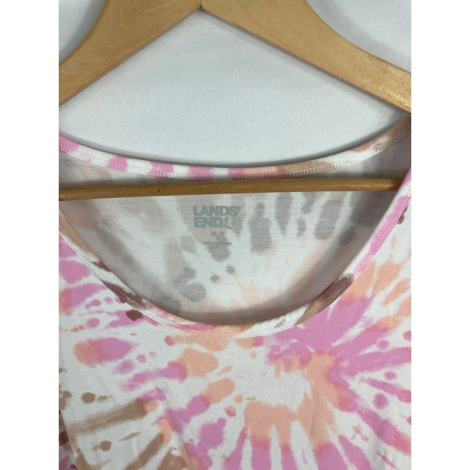 Lands End Pink White Tie Dye Pattern Tshirt Womans Size XL - Image 2