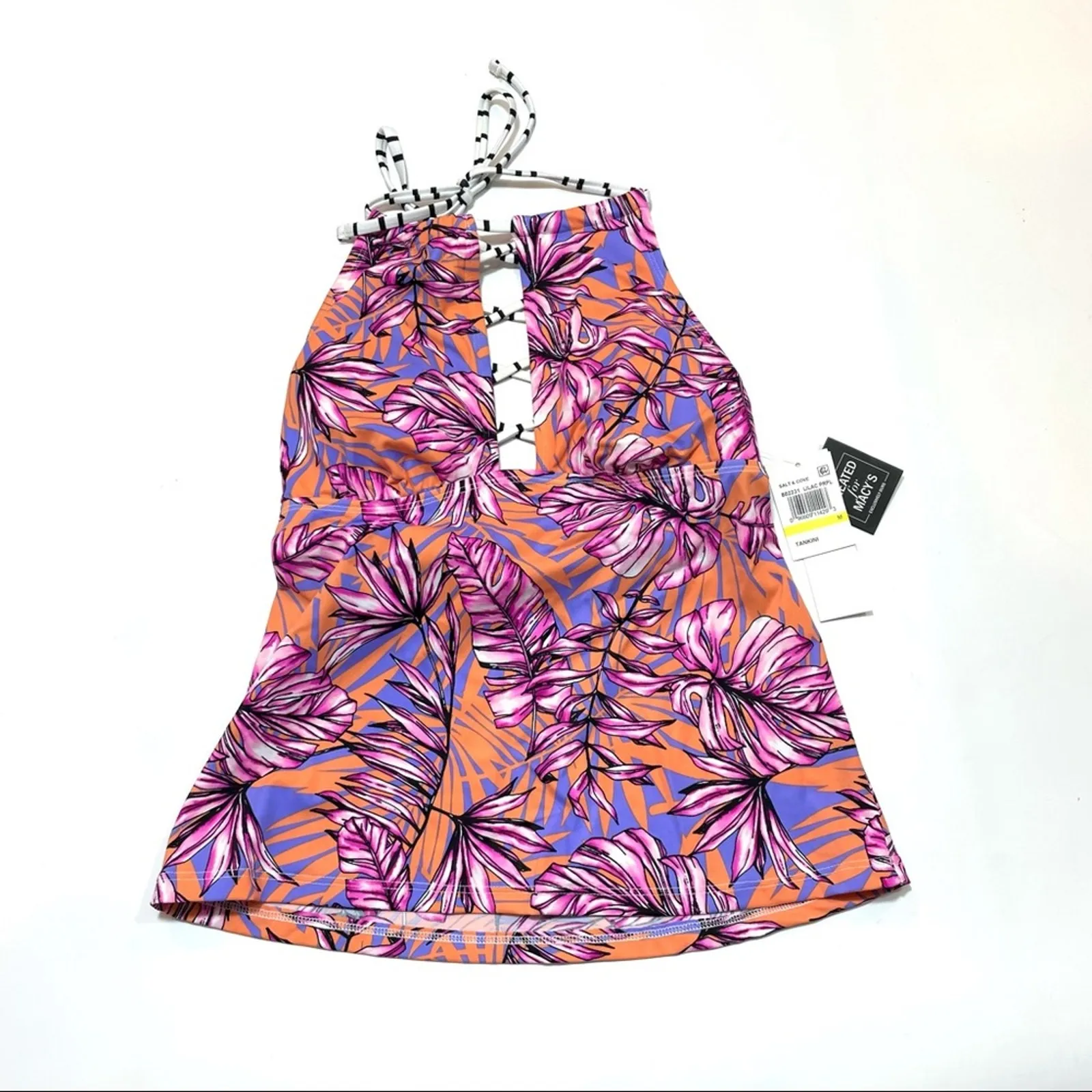 Salt+Cove High Neck Halter tankini Swim Top Med Pink Size undefined - Image 4