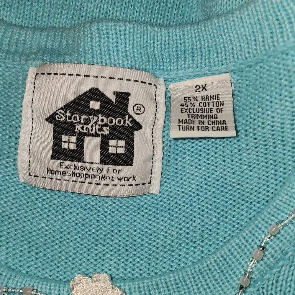 Storybook Knits Womens Blue Hanging Daisy‎ Embellished Sweater Tank 2X - Image 4