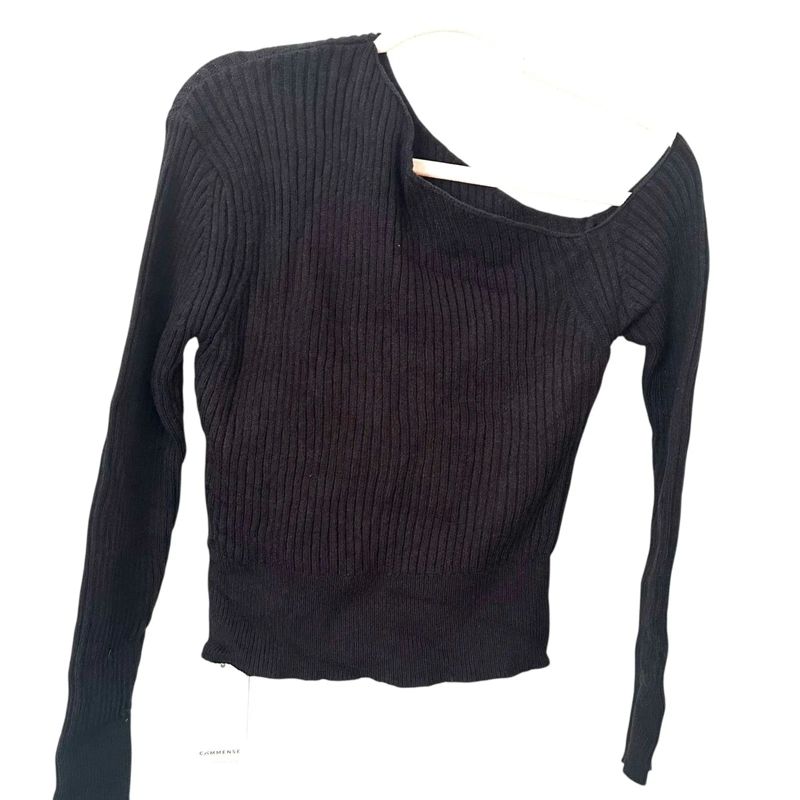 NEW NWT COMMENSE One Shouldered Ribbed Top Black X - Image 2