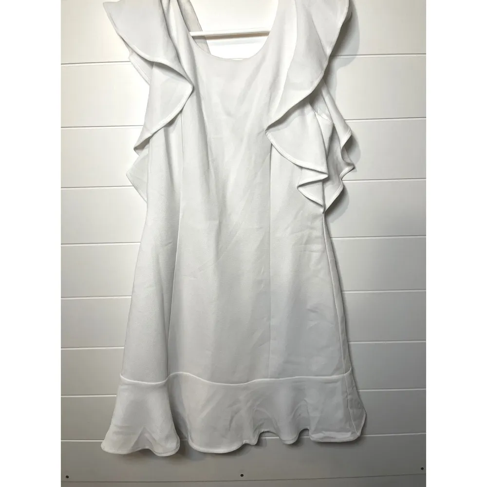BCBG White Mini Dress Ruffle Flutter Sleeve Fit Flare NWT Coquette Clean Girl - Image 13