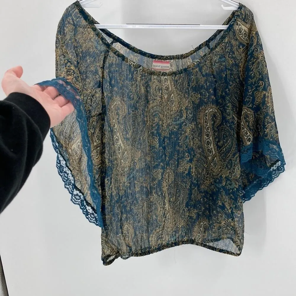 Band of Gypsies bohemian gypsy hippie teal sheer lightweight paisley size M - Image 3