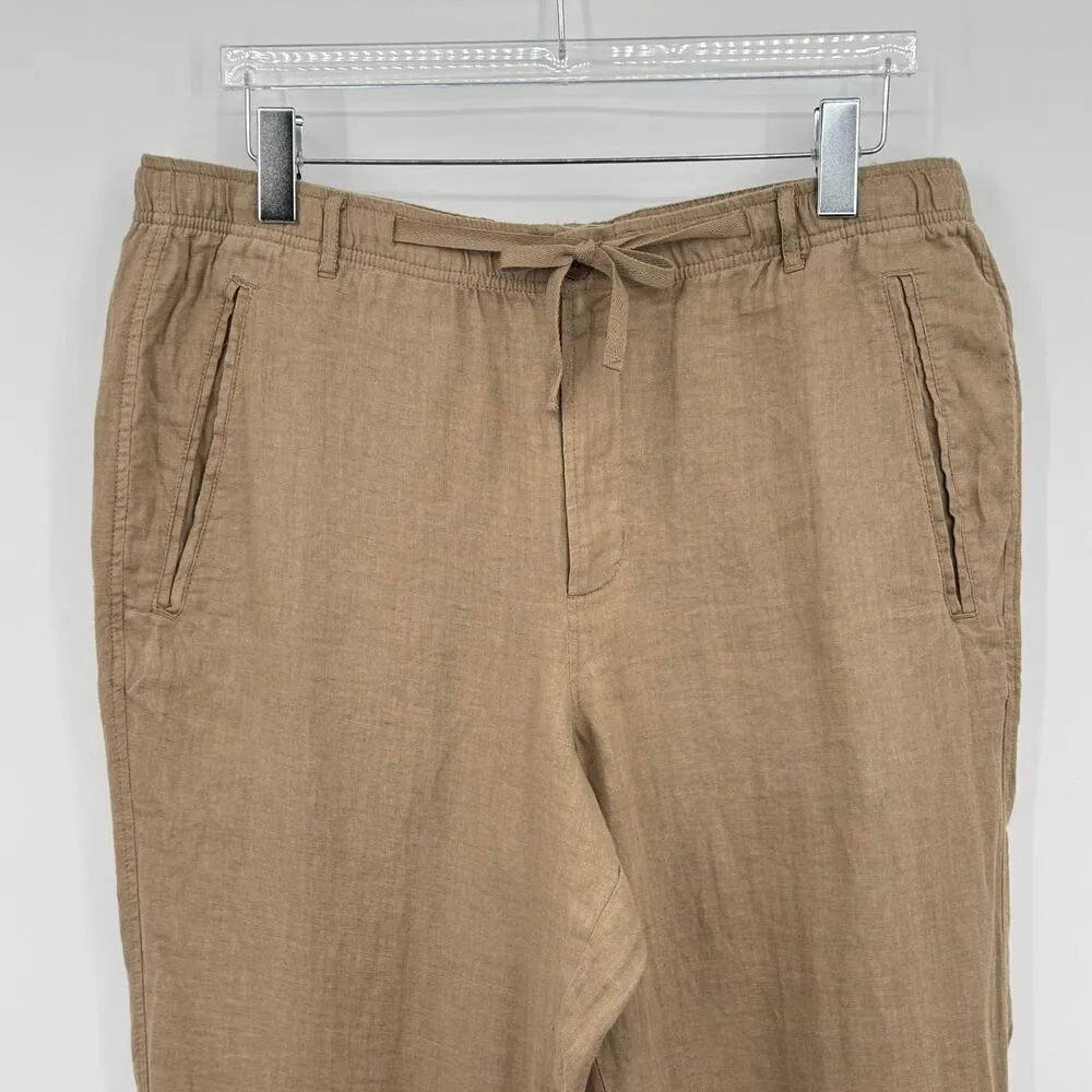 Club Room Luxury linen pants women's L straight elastic waist lagenlook tan Size L - Image 2