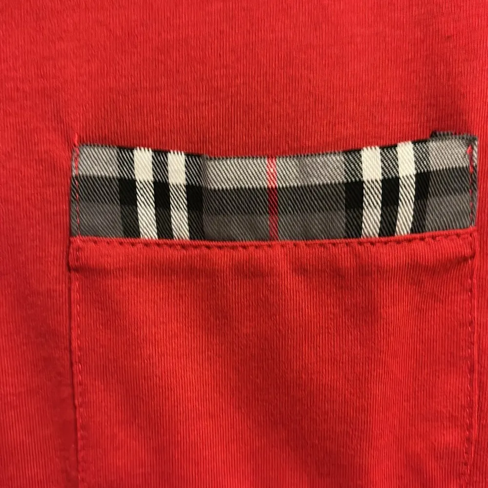 COOFANDY BRAND RED POLO SHIRT 3 BUTTONS DOWN CENTER GREY RED WHITE PLAID ACCENTS - Image 6