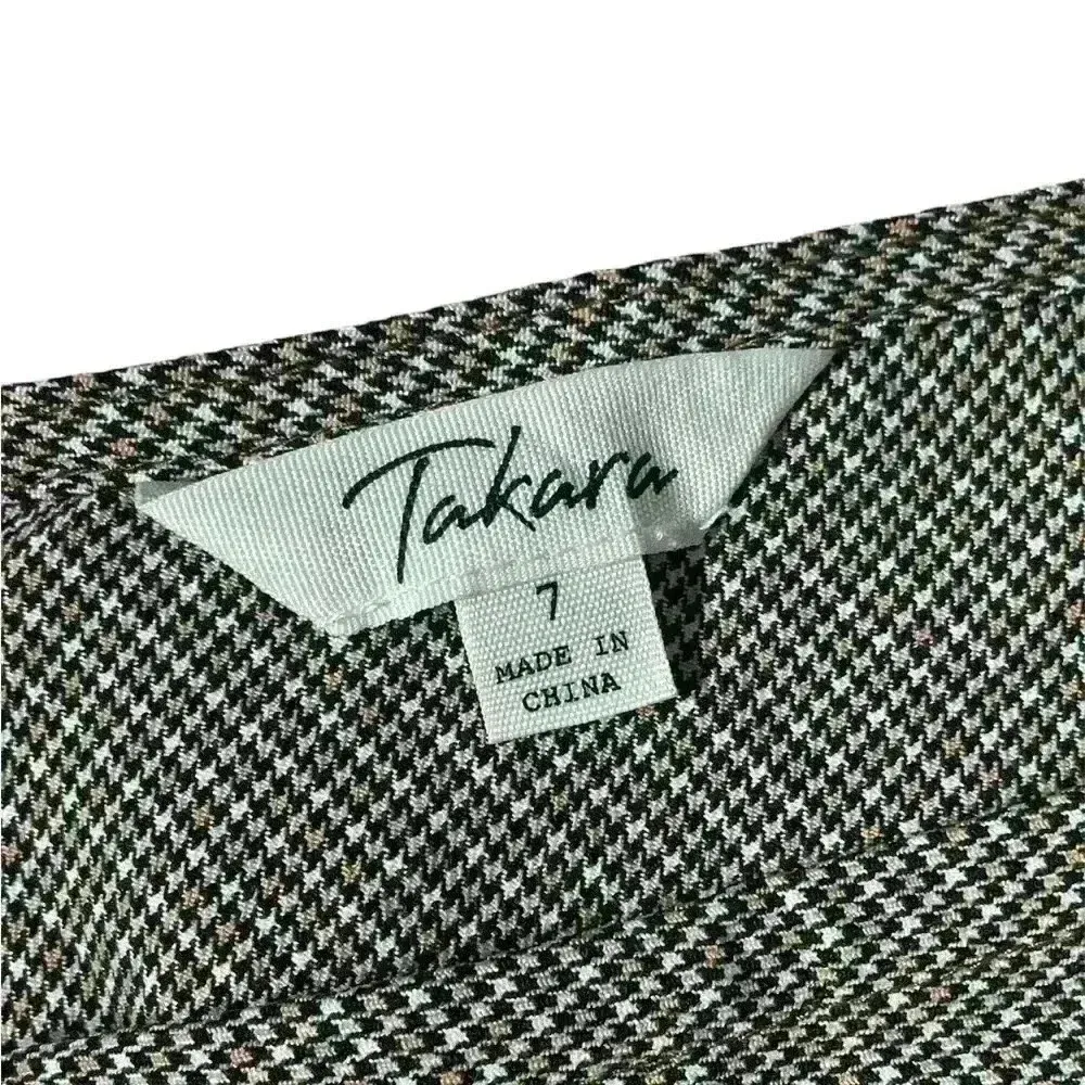 Takara Y2K Brown Houndstooth Surplice Wrap Dress Size 7 Preppy Academia Clueless - Image 7