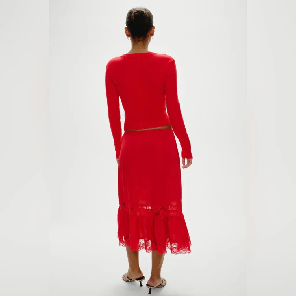 Frankies Bikinis Hideaway Satin Midi Skirt in Cherry - Image 12