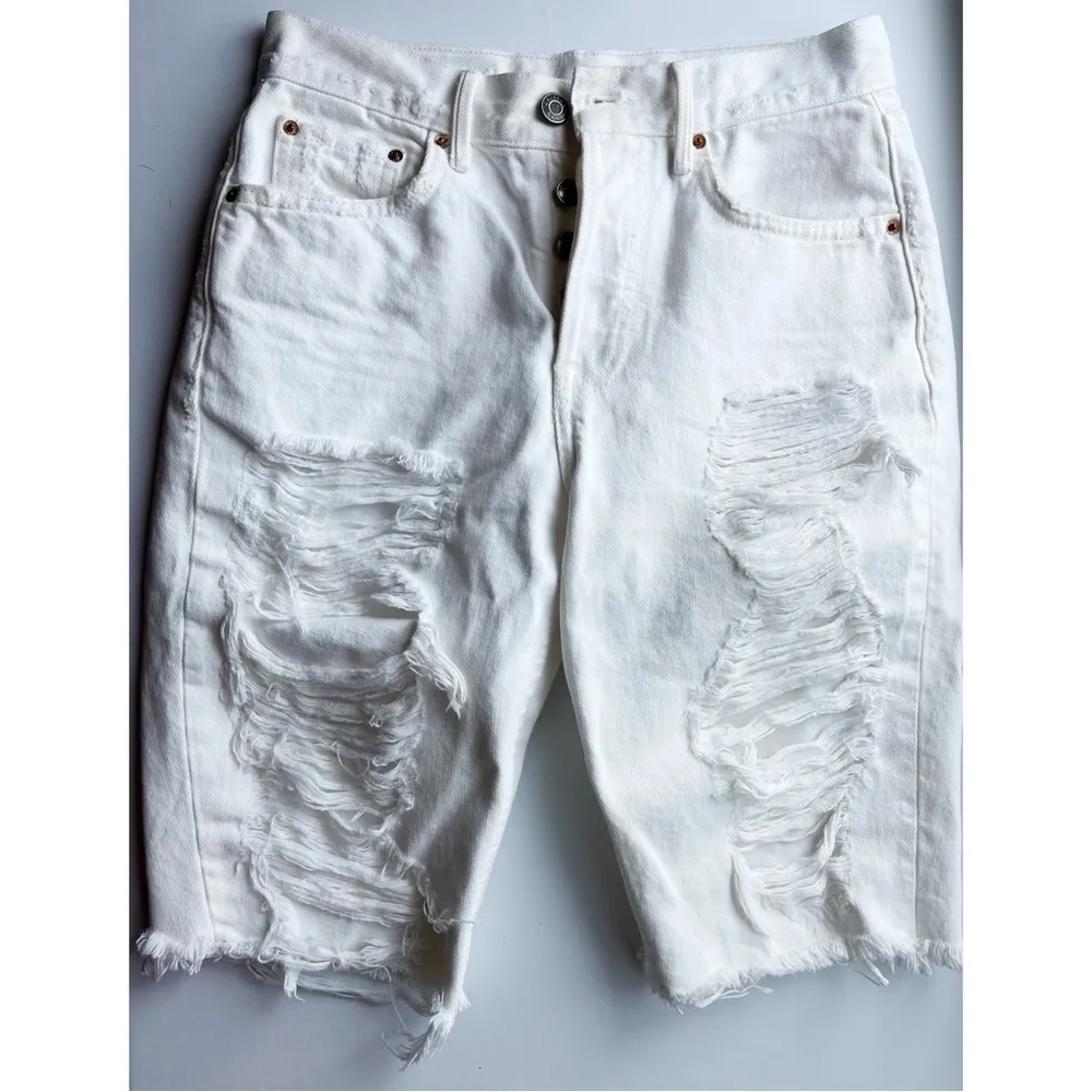 GRLFRND • White Destructed Beverly Bermuda Shorts - Image 4
