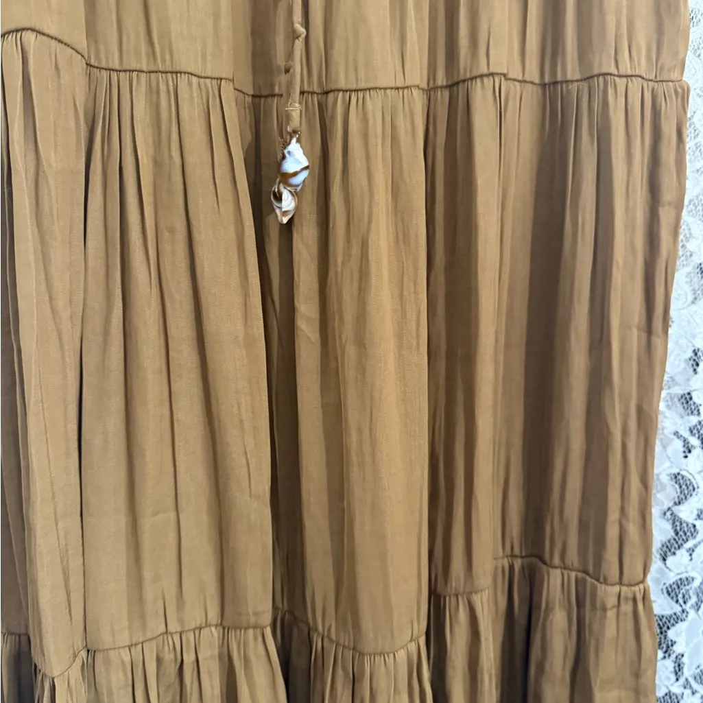Rachel Zoe yellow gold Maxi Skirt with seashell Detail drawstring tiered peasant - Image 11