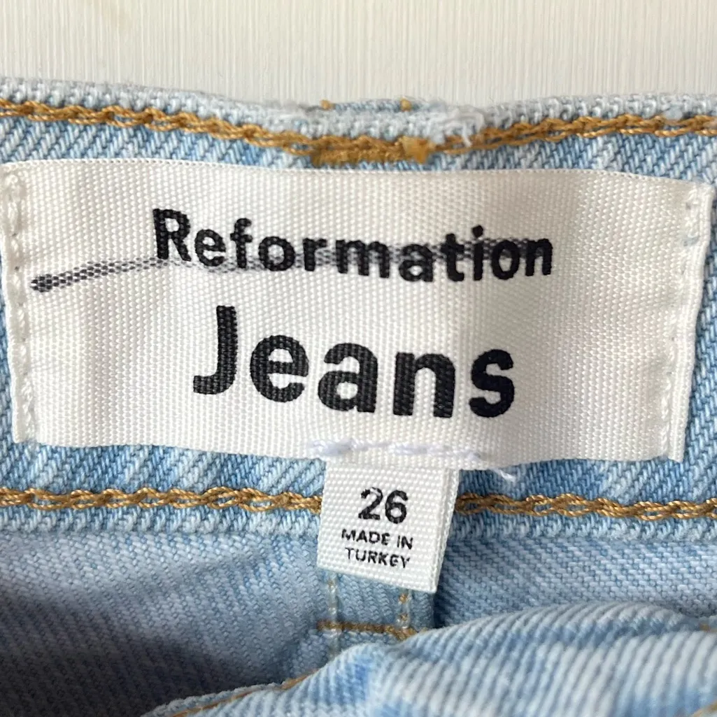 Reformation Cynthia Patch High Rise Jeans Straight Leg Tahoe Wash Blue Denim 26 - Image 7