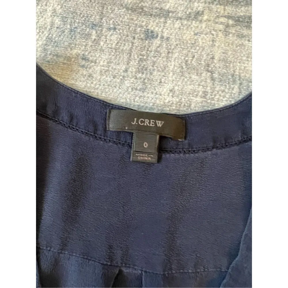 J Crew Dark Blue V Neck Long Sleeve Crepe Blouse Size 0 Blue - Image 3