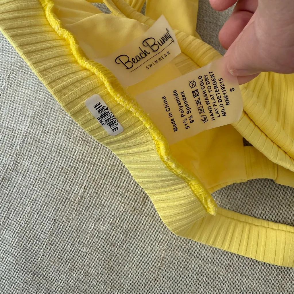 Beach Bunny Yellow Ribbed 2 Piece Bikini Set High Neck Cut Out - Image 8