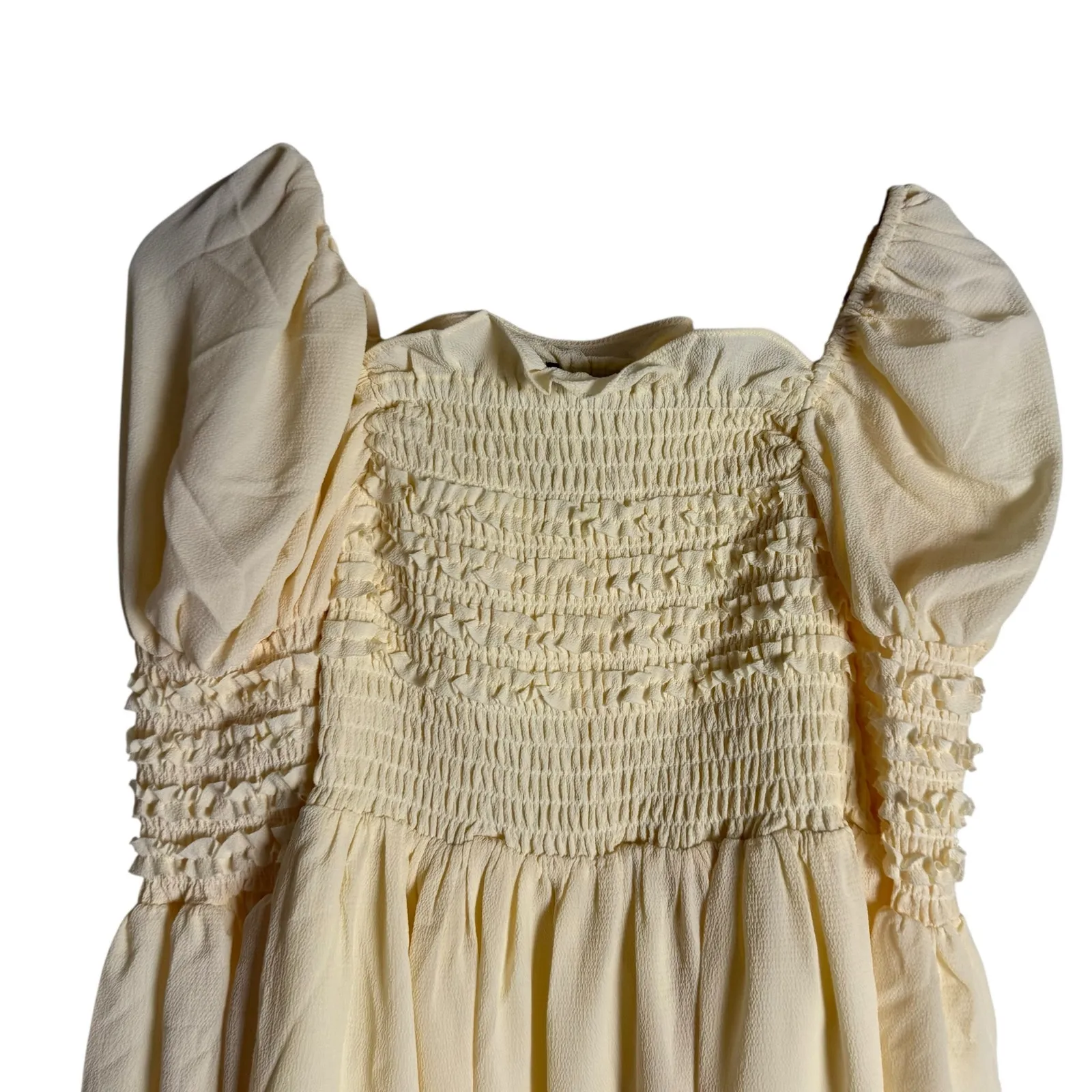 o.p.t Luanne Cream Square Neck Puff Long Sleeve Smocked Mini Dress Size XS - Image 5