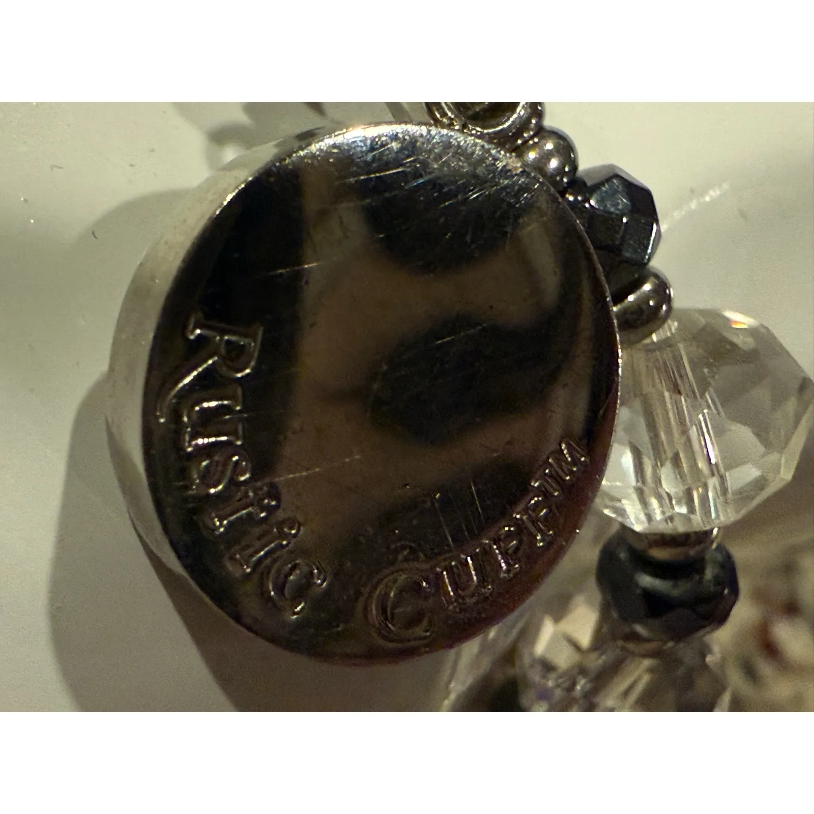 Rustic Cuff Christian Faith Stretch Bracelet Silver & Clear Beads Charm Logo - Image 5