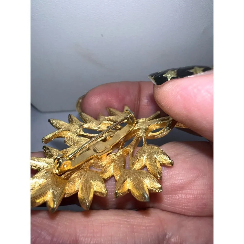 Vintage MCM Brushed‎ Gold Tone Leaf Bouquet Brooch Gold - Image 8
