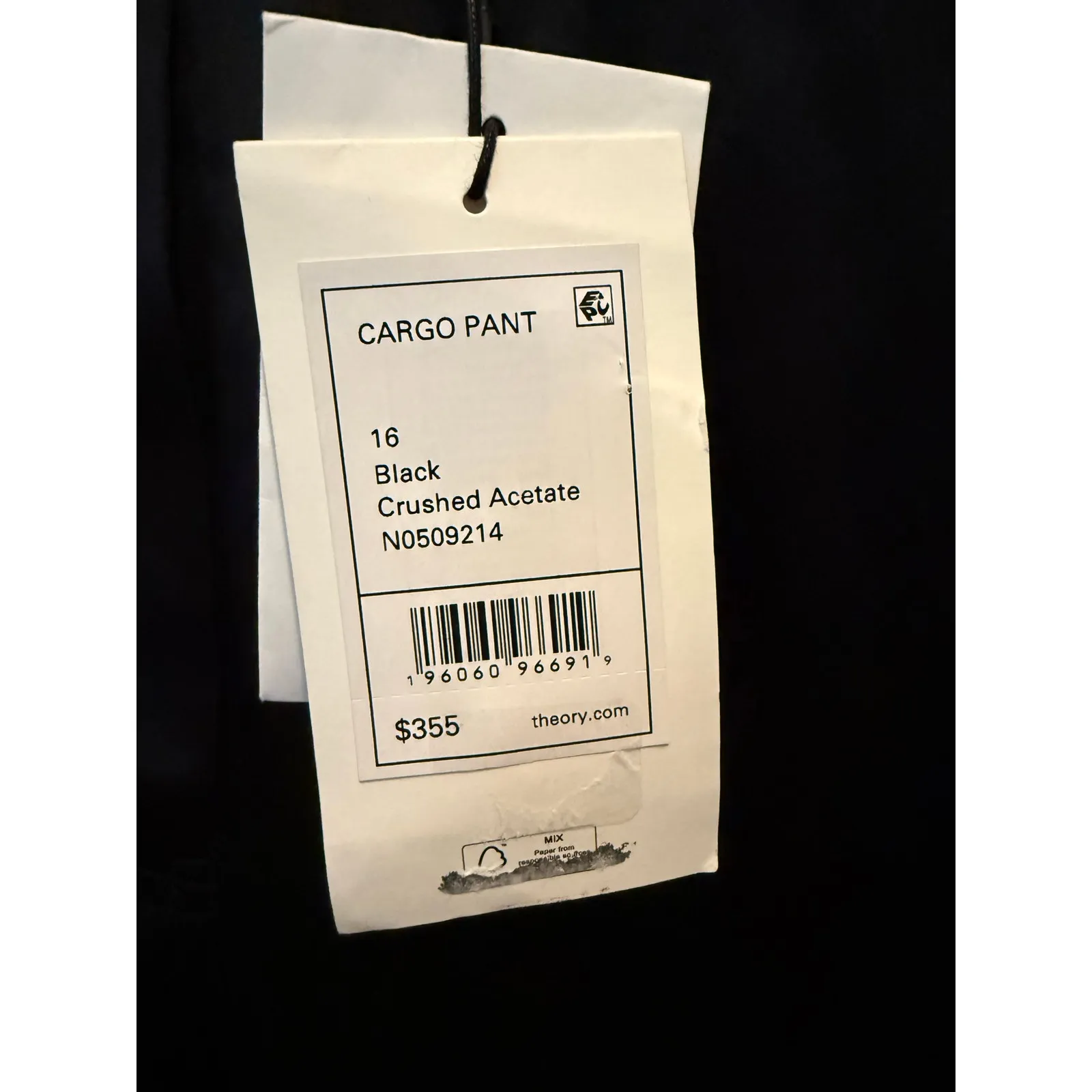 Theory Textured Satin Cargo Pants Women’s 16 Black Crushed Acetate NWT N0509214 - Image 9