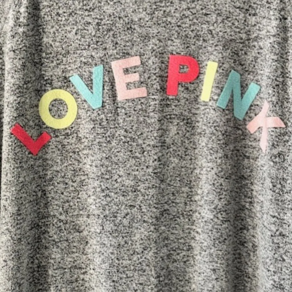 Victoria's Secret PINK Shirt L Heather Gray Logo Pullover Spell Out Long Sleeve - Image 3