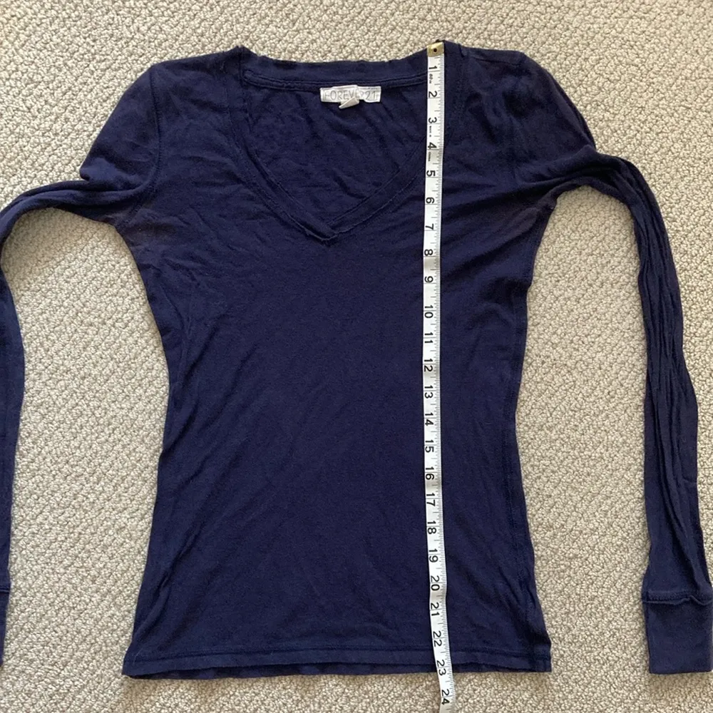 Bella Swan Fitted Long Sleeve Shirt Navy Blue Y2K Indie Sleaze V-Neck Cotton S - Image 6