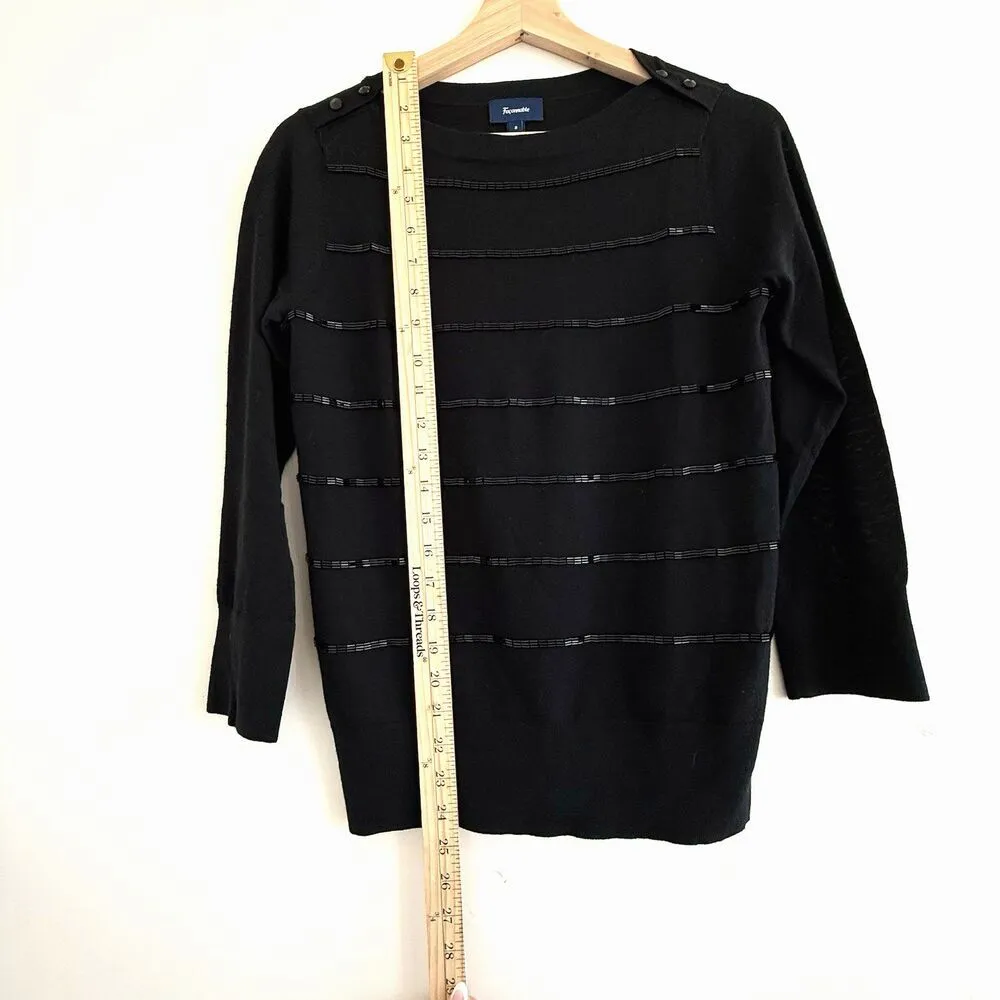Façonnable wool silk women Long Sleeve Boat Neck Beads Sweater black size s - Image 3