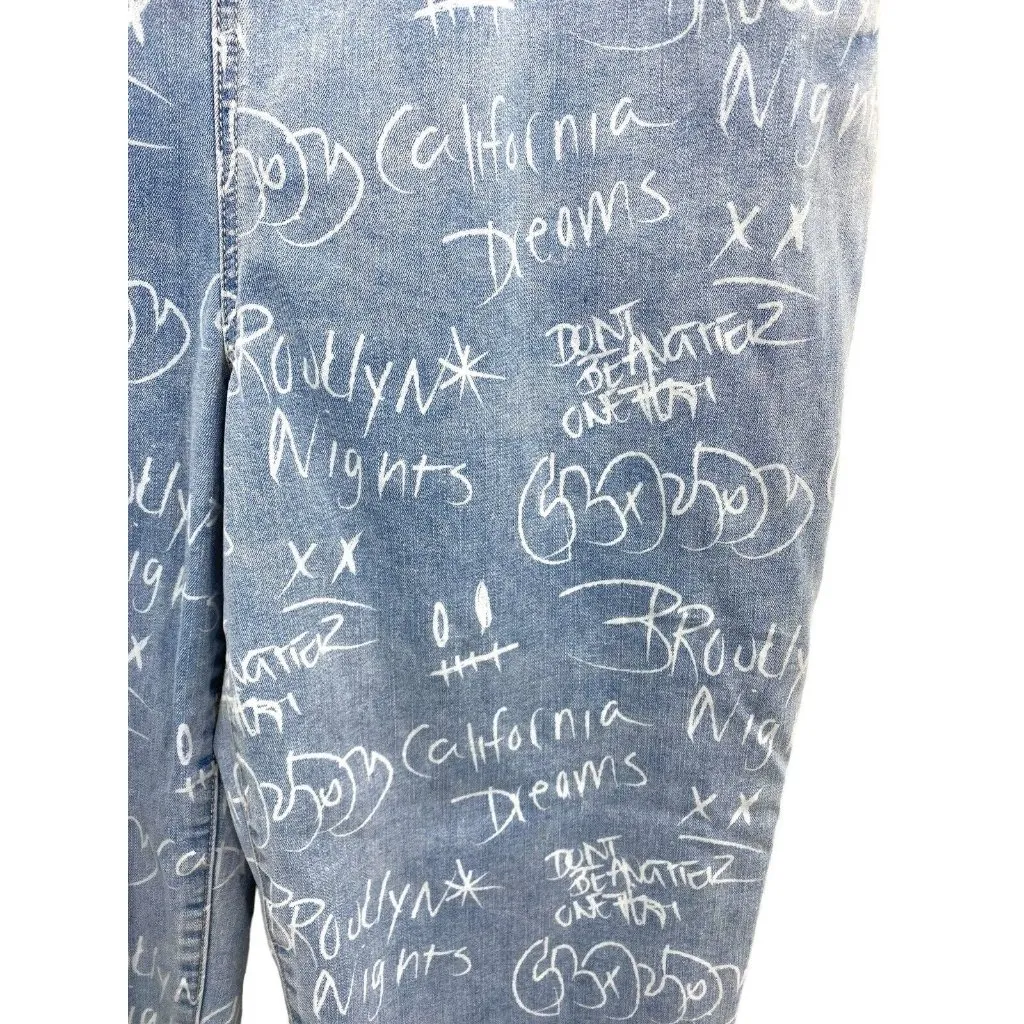Gemma Rae Womens Skinny Jeans Blue Novelty Graffiti Light‎ Wash Drawstring 15/32 Size undefined - Image 3