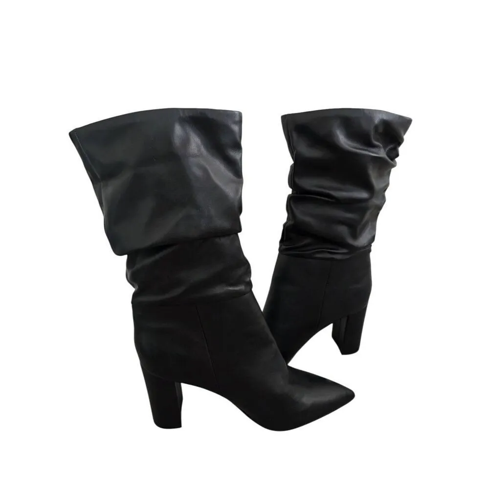 Marc Fisher Gomer Size 10 Women Black Heeled Boot Pointed Toe Block Heel Slouchy - Image 6