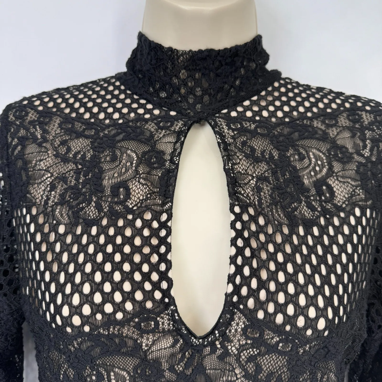 Vintage Y2K Privy Dress Womens Medium Black Lace Mesh Goth Grunge Dark Romantic - Image 4