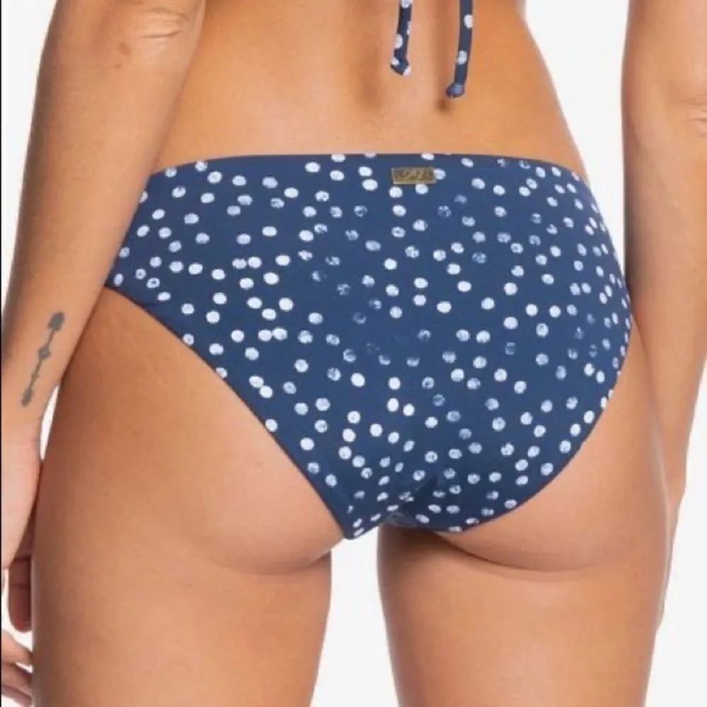 Roxy Printed Beach Classics Blue Indigo Polka Dot Side Strap Bikini Bottoms Size - Image 3