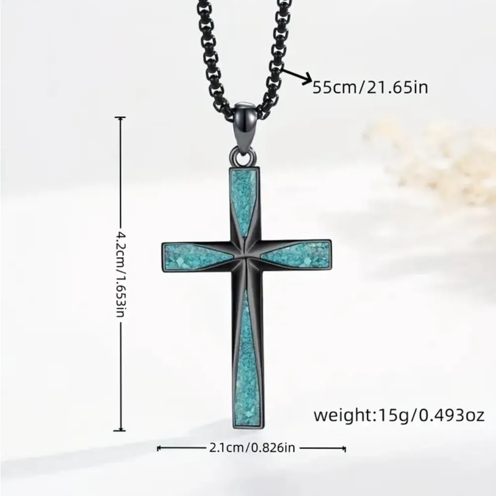 Black Fancy Cross Necklace NWT Blue - Image 2