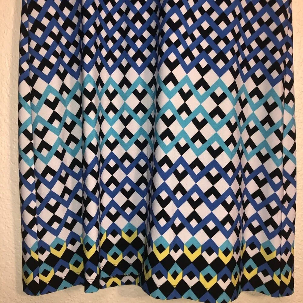 Maggy London Geometric Silky Shift Dress Diamond Print Colorful Geo Office - Image 4