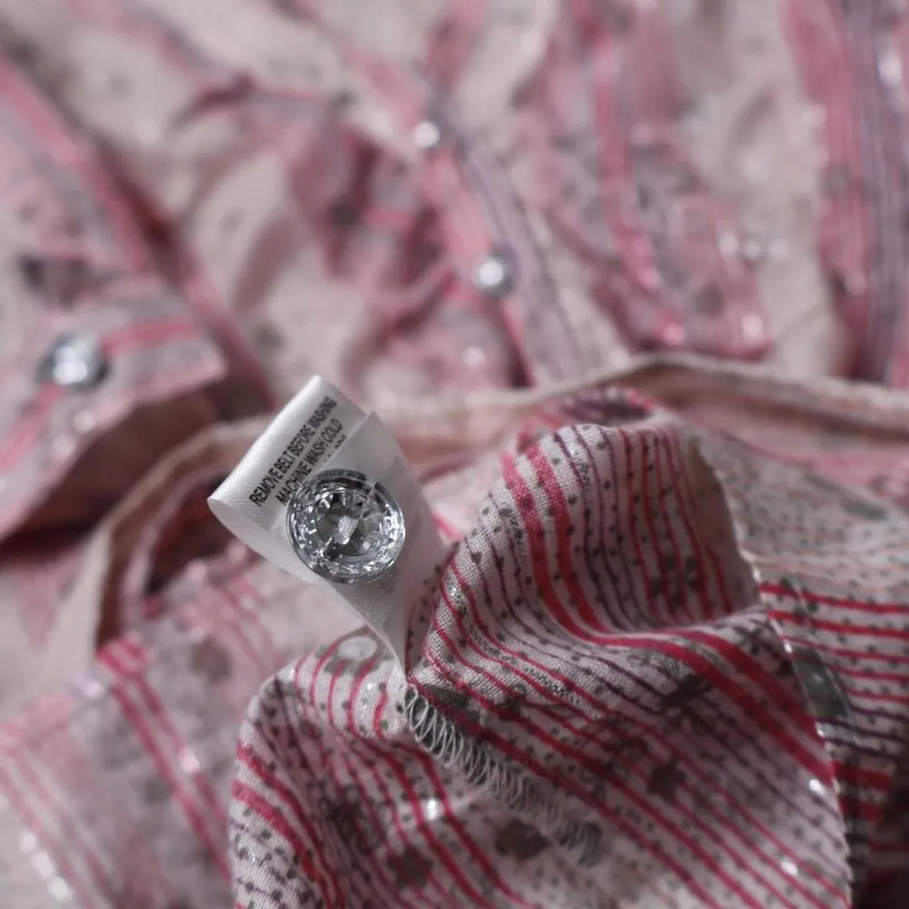 Y2K Pink Metallic Striped Glam Western Button Up Top Cowgirl Rodeo Cotton L Fang Size L - Image 7