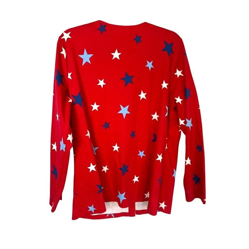 Quacker Factory Button Down Womens L Red Star Print Patriotic Rhinestone Button Size L - Image 4