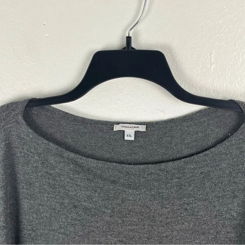STELLA & DOT Heather Gray Boatneck Drop Shoulder 3/4 Sleeves Top, Size XXL - Image 5