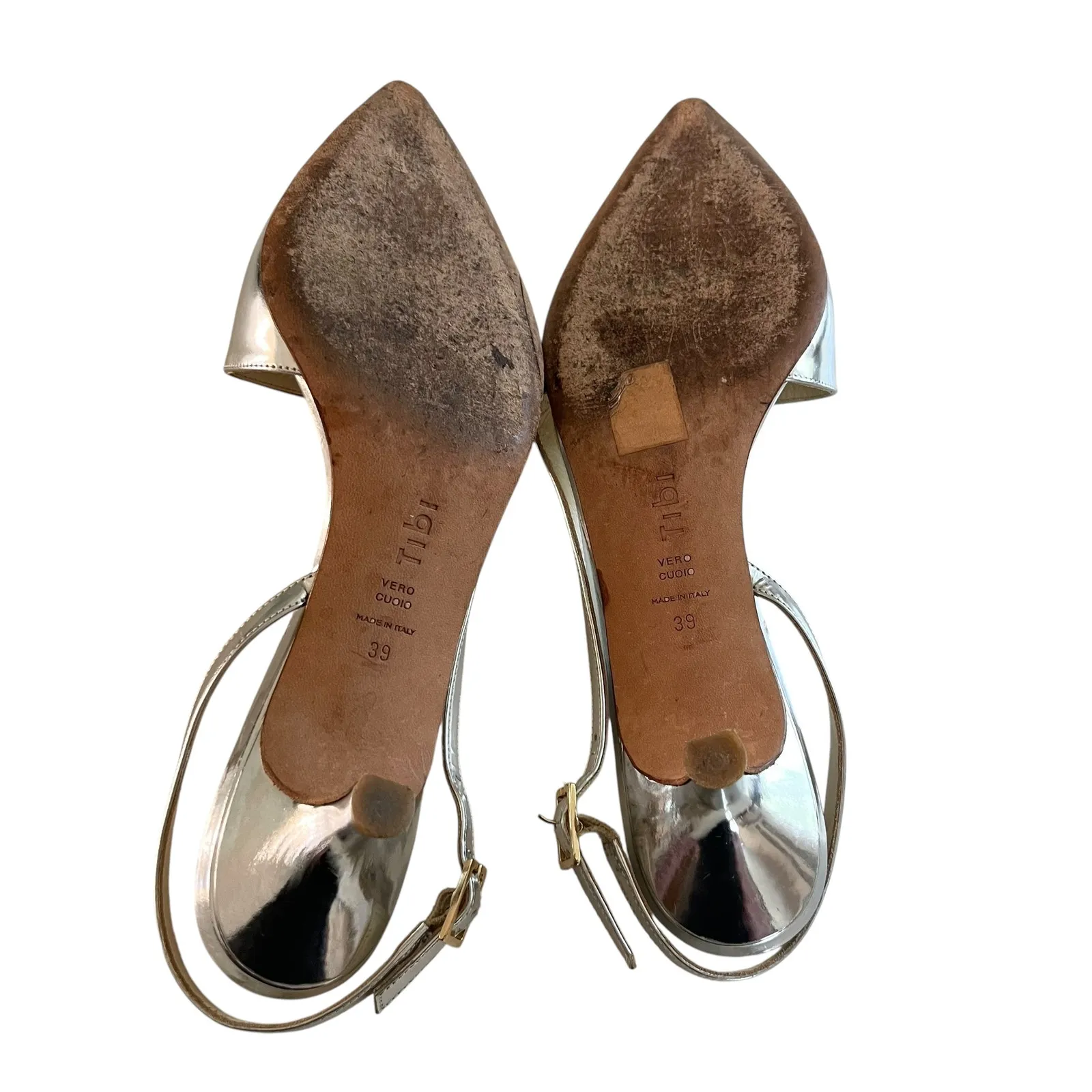 Tibi Simon Metallic Silver Pointed Toe Slingback Leather Pumps Size 39 - Image 7