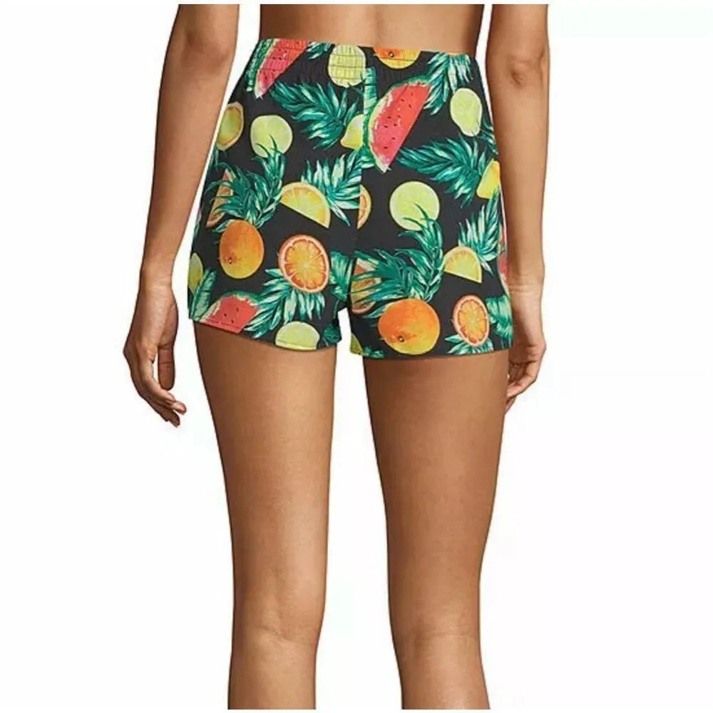 Womens City Streets Woven Shorts Black Fruit Punch Swim Cover Up Shorts - Sz L - Image 2