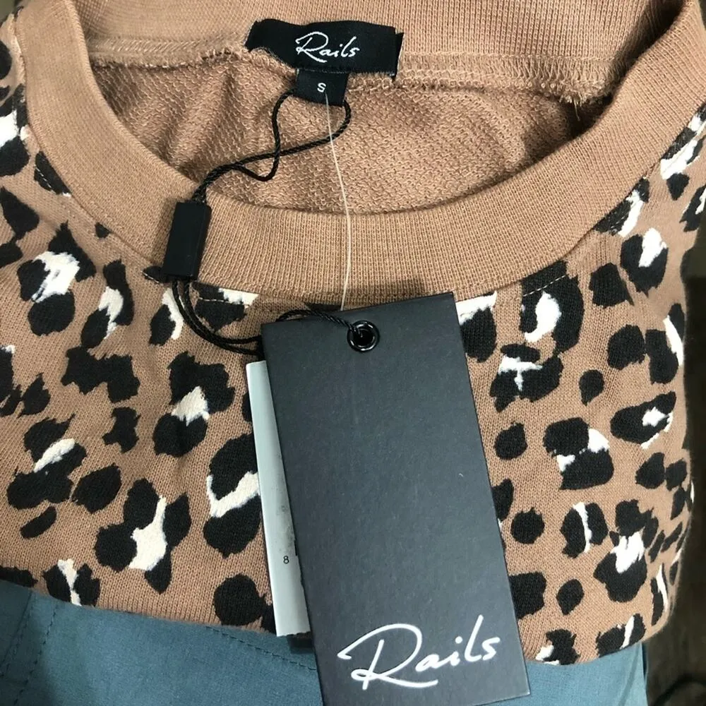 Rails Reeves Mountain Leopard Animal Print Raw Hem Sweatshirt Small NWT - Image 7