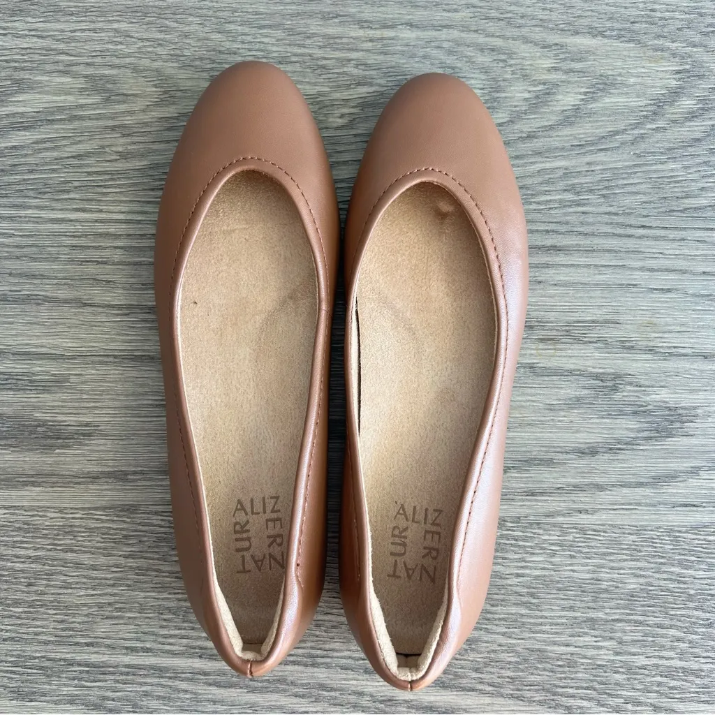 Naturalizer Vivienne Flat English Tea Leather Size 9 1/2 Ballet Flats Tan Carmel - Image 6