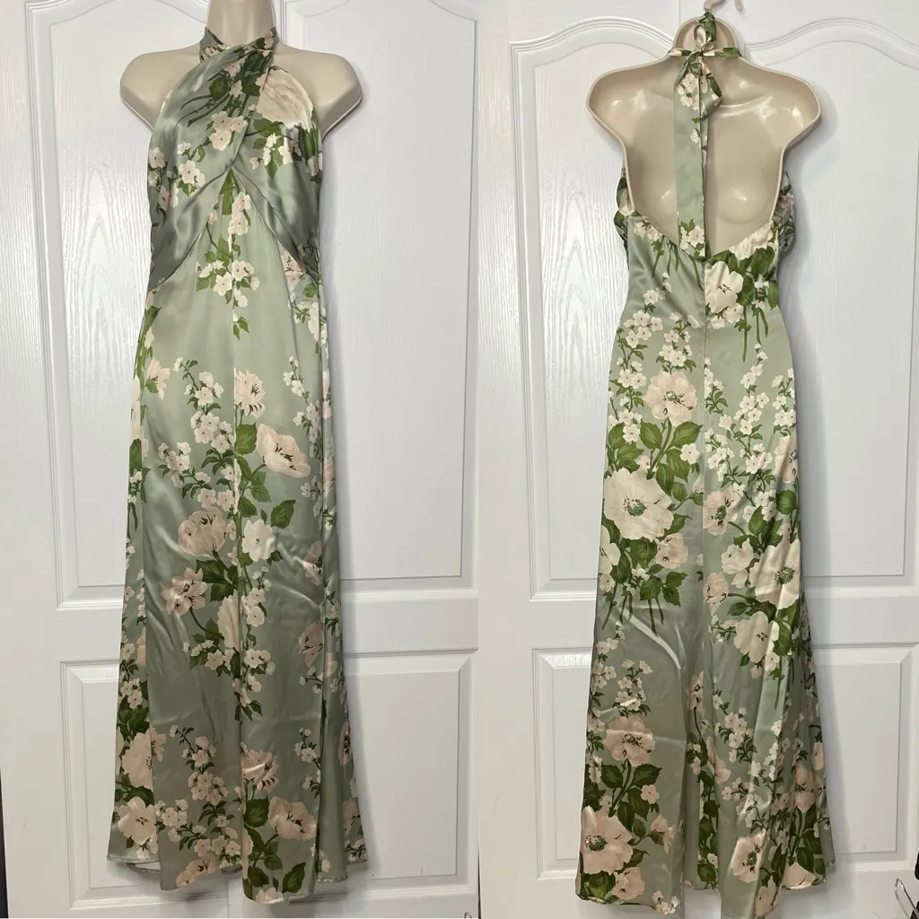 NWOT Reformation Veria Silk Halter Dress in Tarragon Size 6 - Image 6