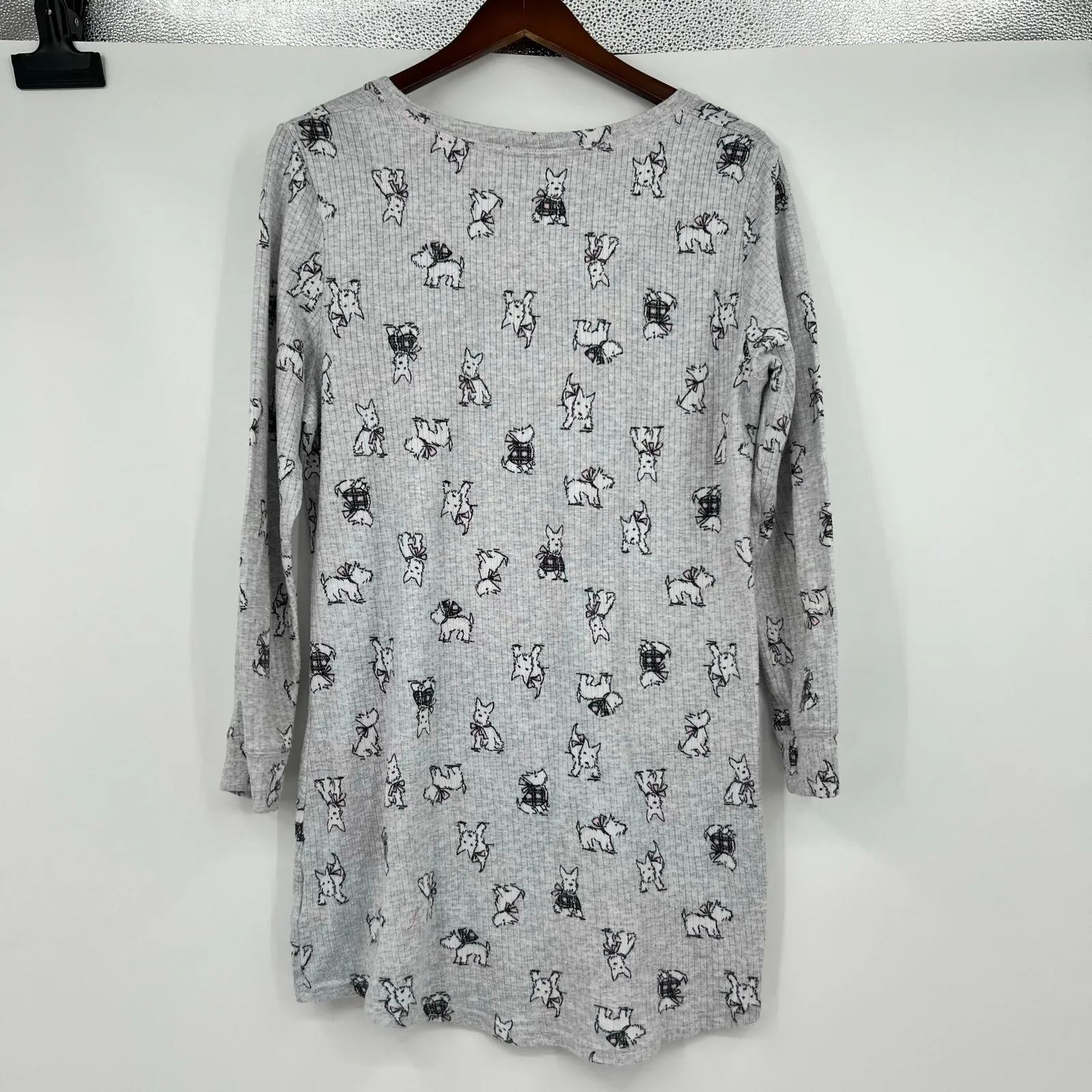 Laura Ashley Scottie Westie dog print pajama PJ nightgown shirt gray size large - Image 3