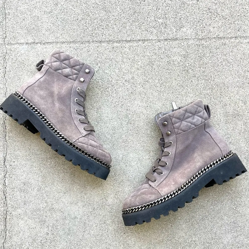 Merindil Combat Boot Gray Leather Suede Size 7 - Image 3