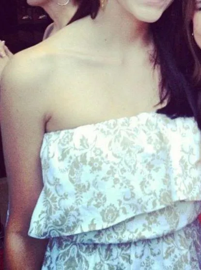 White With Grey Print Strapless Dress - Image 3