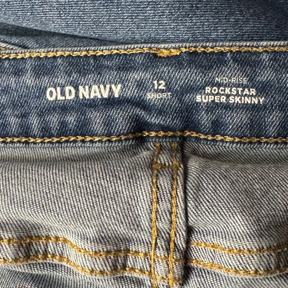 Old Navy SZ 12 SHORT Rockstar Super Skinny Jeans Crop Mid-Rise Distress Stretch - Image 8