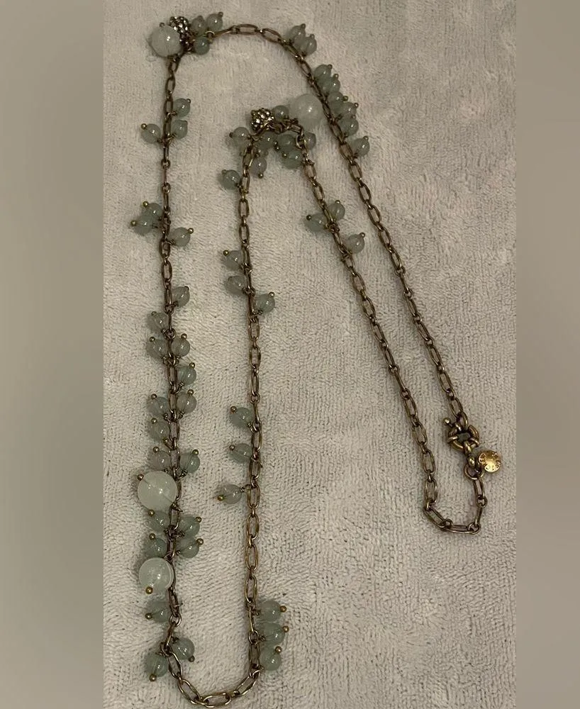J Crew Vintage Blue Gray Beaded Rhinestone Long Chain Necklace - Image 5