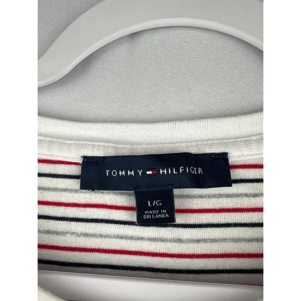 Tommy Hilfiger Womens Striped Crew Neck T-Shirt L/G 100% Cotton White/Red/Black - Image 5
